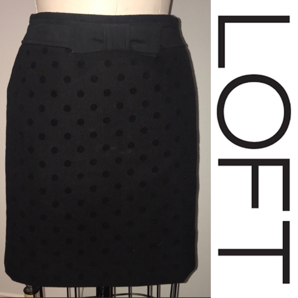 LOFT petite black polka dot mid length skirt sz 4P - Picture 1 of 8